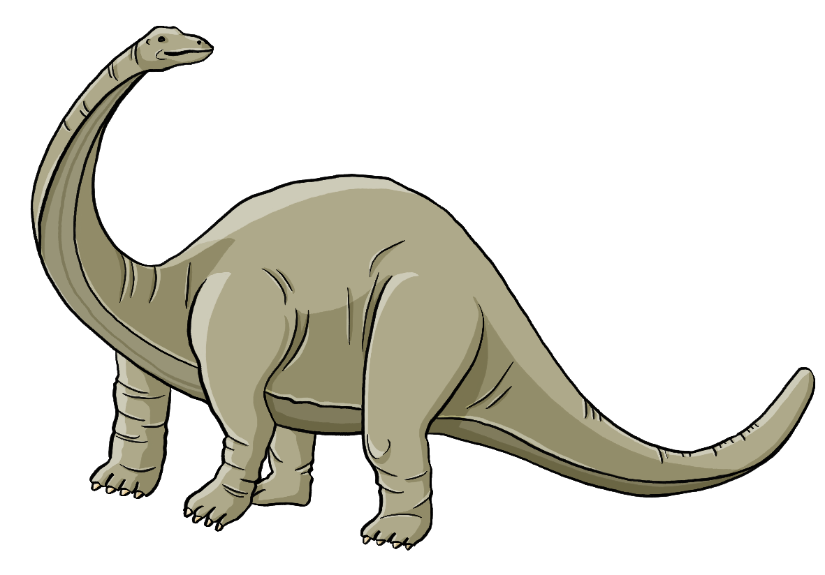 Ein grüner Dinosaurier mit langem Hals.