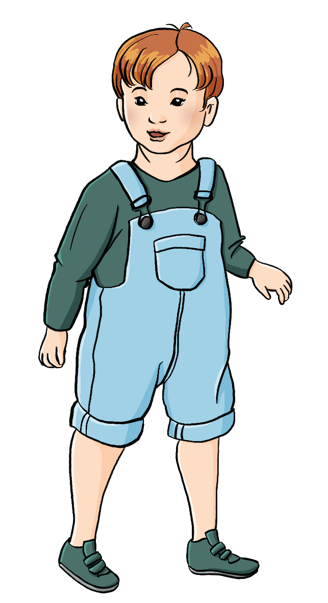 Ein kleiner Junge mit Latzhose.