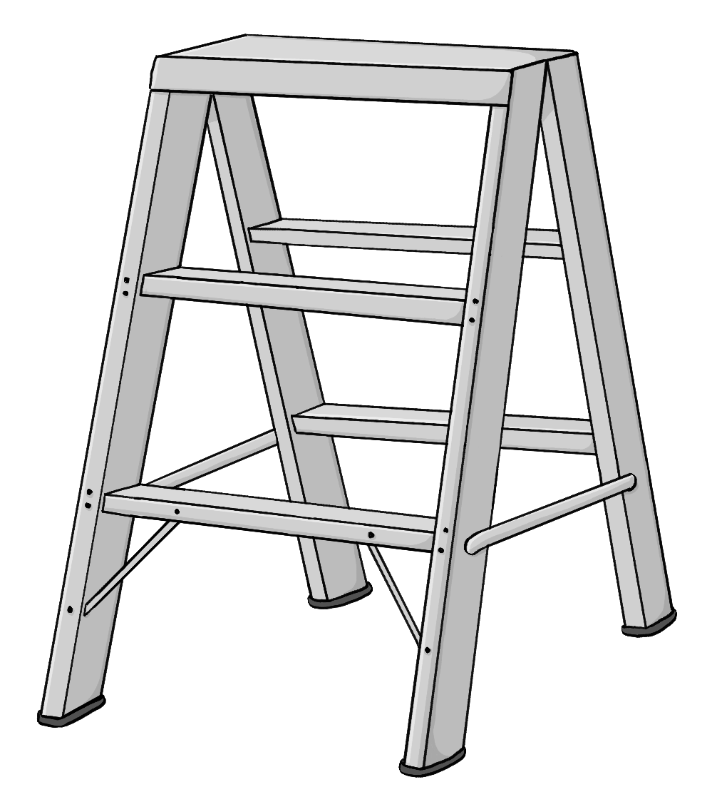 Eine niedrige Trittleiter mit 3 Stufen.