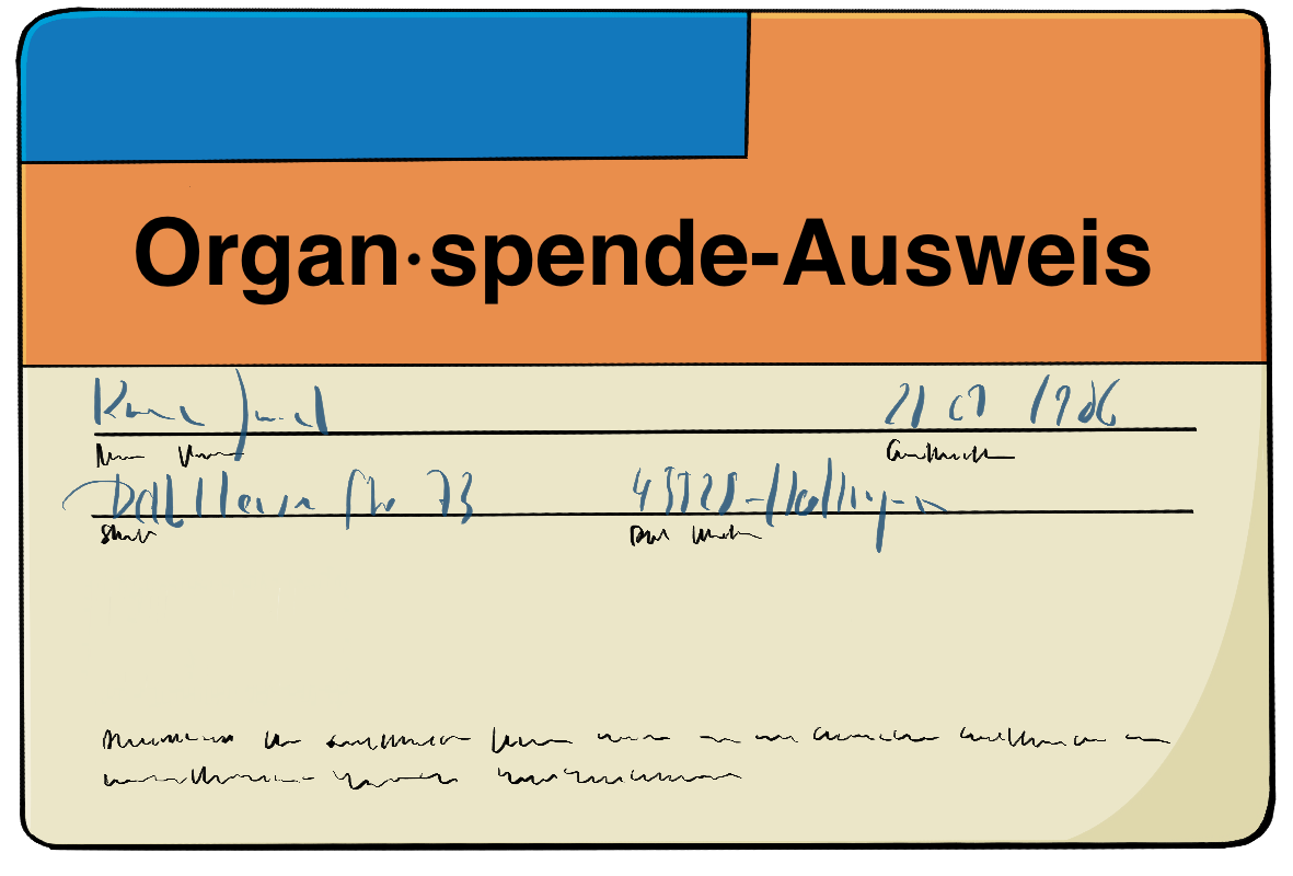 Ein Kärtchen mit der Aufschrift: Organspendeausweis.