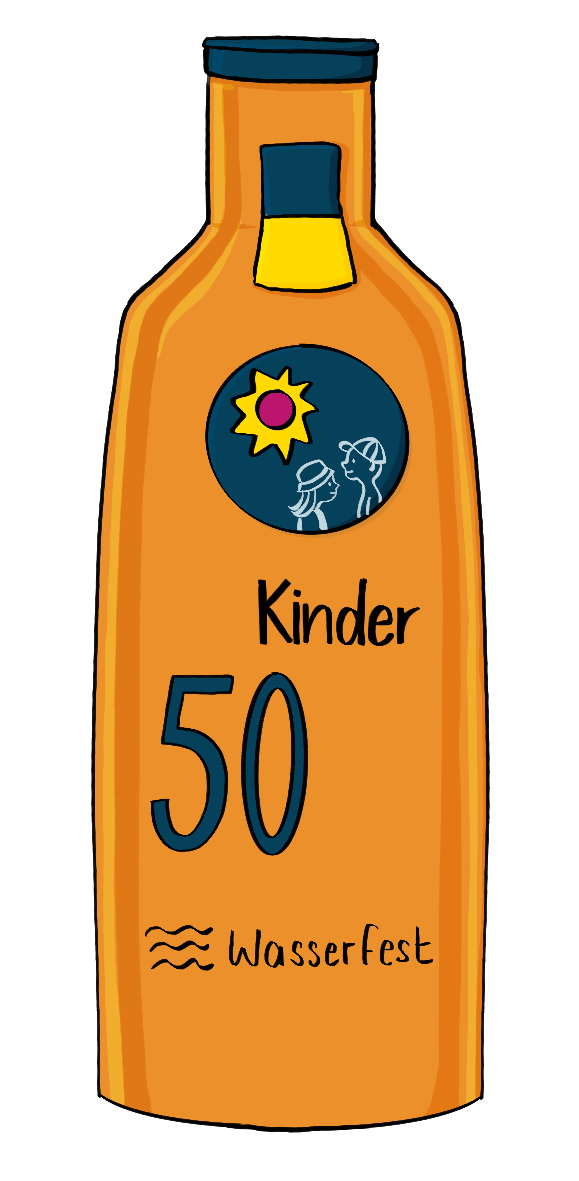 Eine Plastikflasche mit der Aufschrift: Kinder 50 Wasserfest.