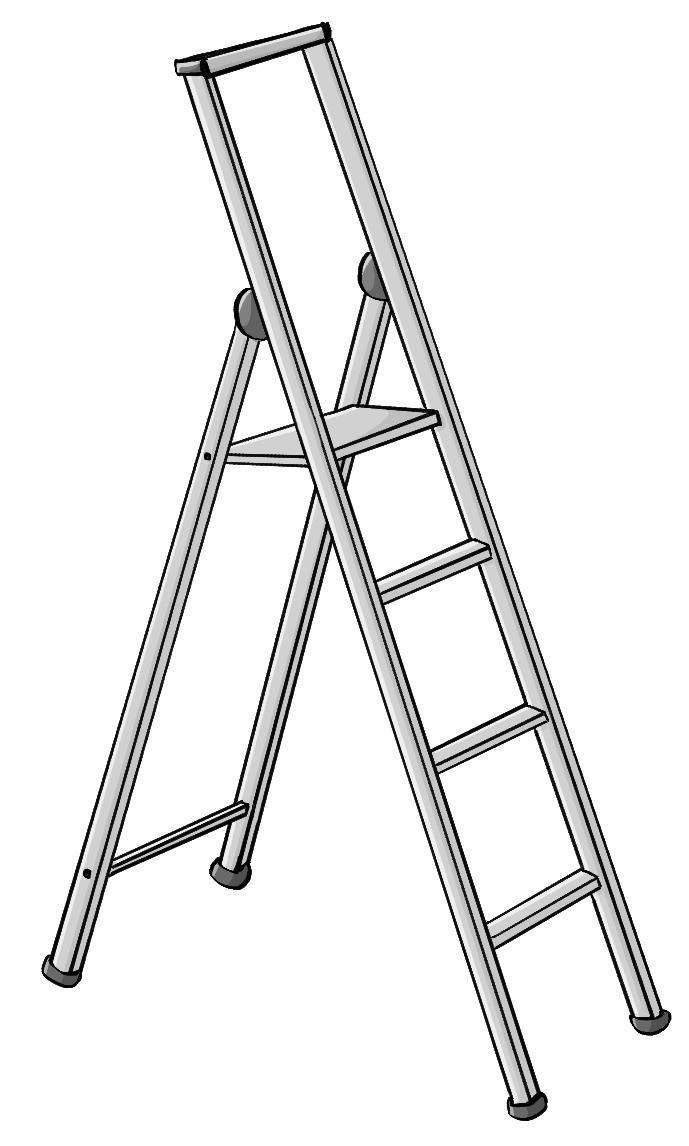 Eine Leiter zum ausklappen. Die oberste Stufe ist etwas breiter.