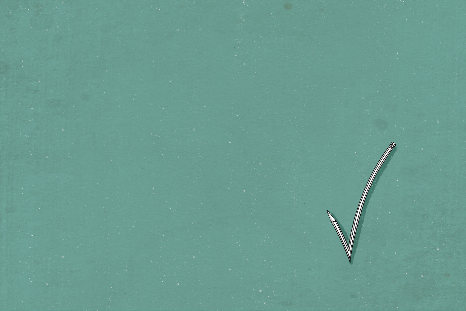Eine Türkisgrüne Fläche mit einem Bleistift. Der Bleistift ist wie ein Häkchen geformt.