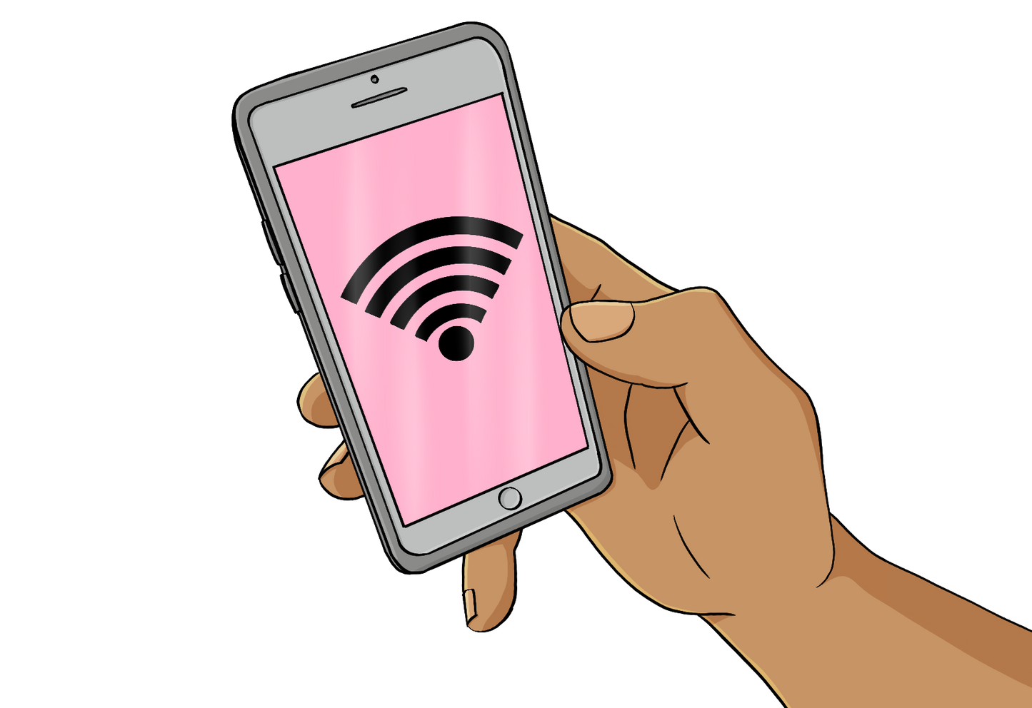 Eine Hand hält ein Smartphone mit dem WLAN-Symbol.