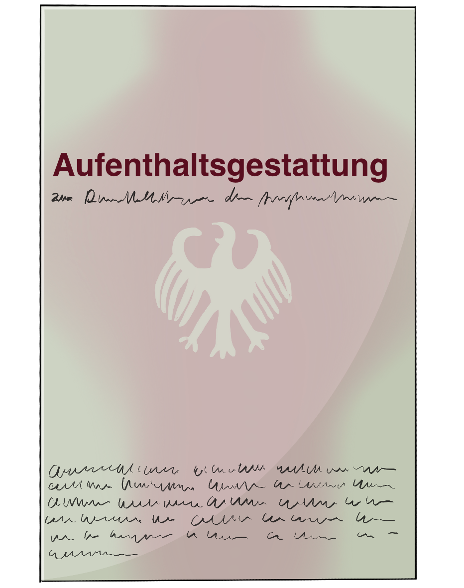 Ein grün-rotes Dokument mit dem Bild von einem Adler und der Aufschrift: Aufenthaltsgestattung.