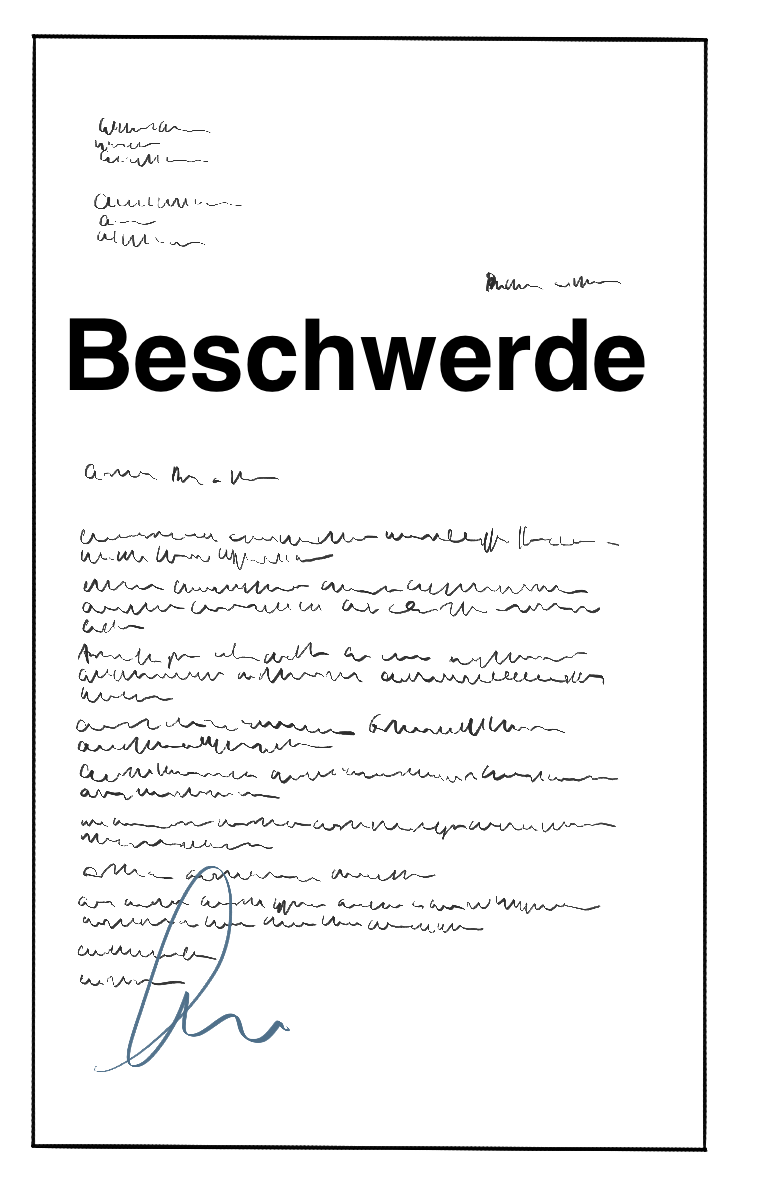 Ein Dokument mit der Aufschrift: Beschwerde
