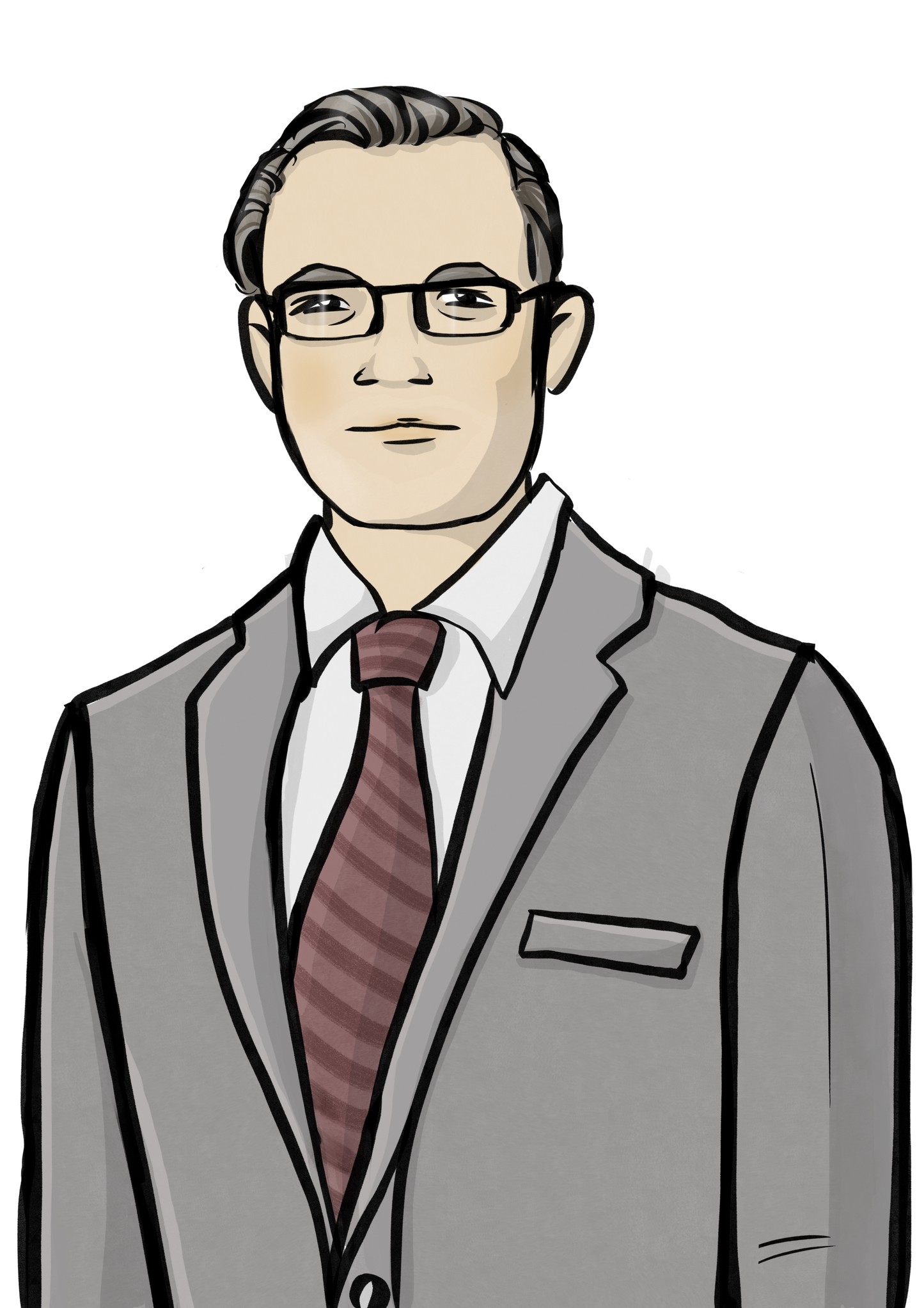 Ein Mann im grauen Anzug und Krawatte. Er trägt eine Brille und hat kurze graue Haare.