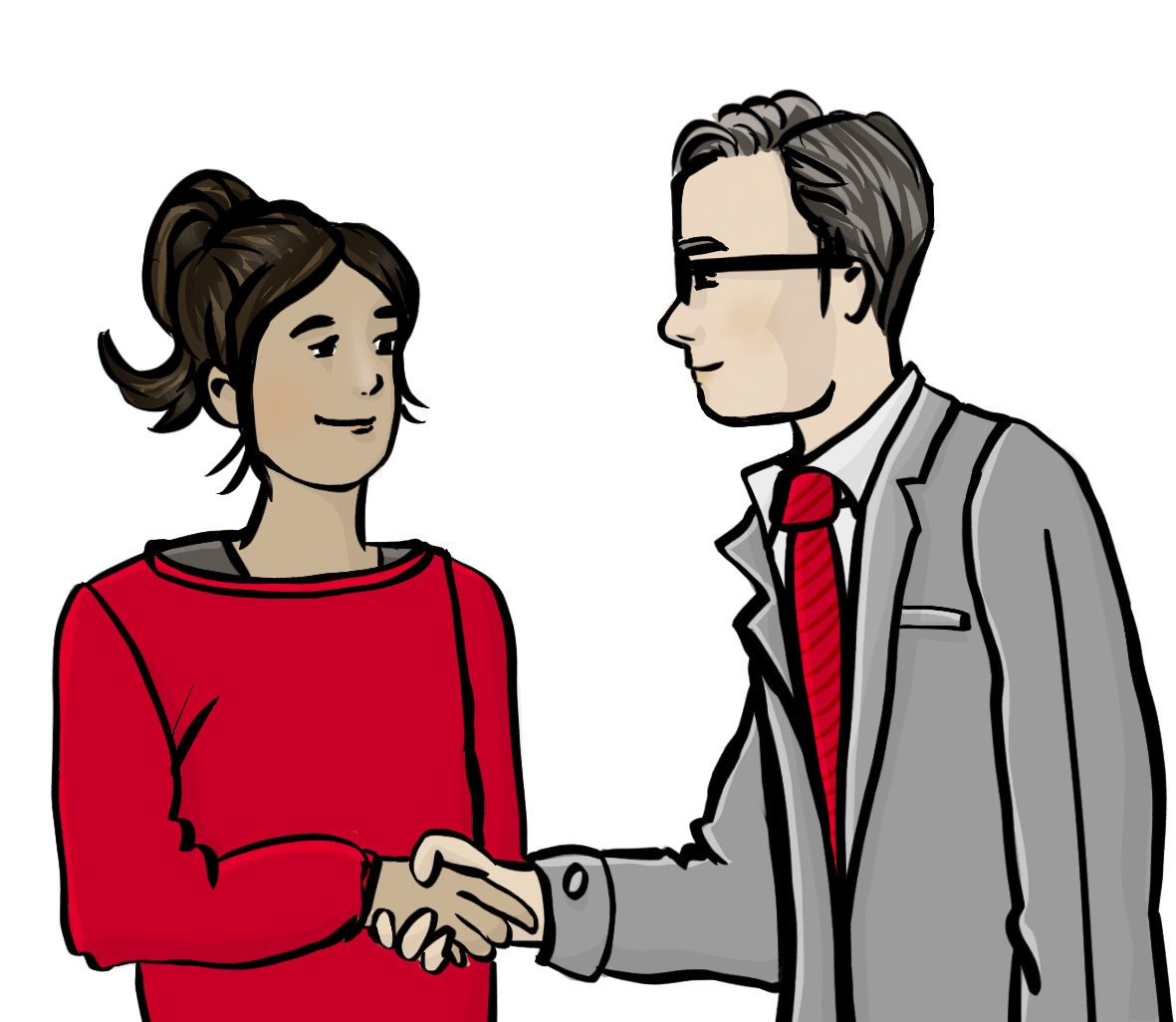 Ein Mann im Anzug gibt einer Frau die Hand.