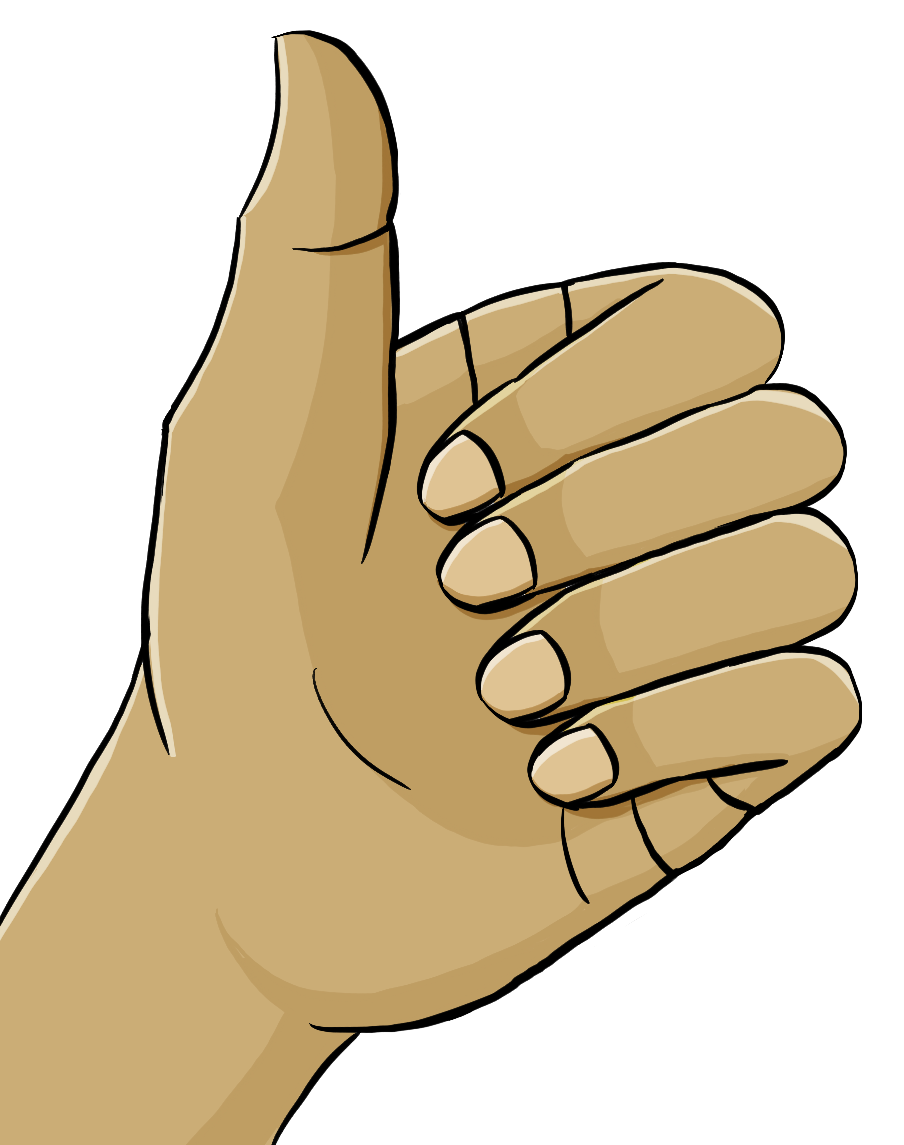 Eine Hand mit hochgestrecktem Daumen.