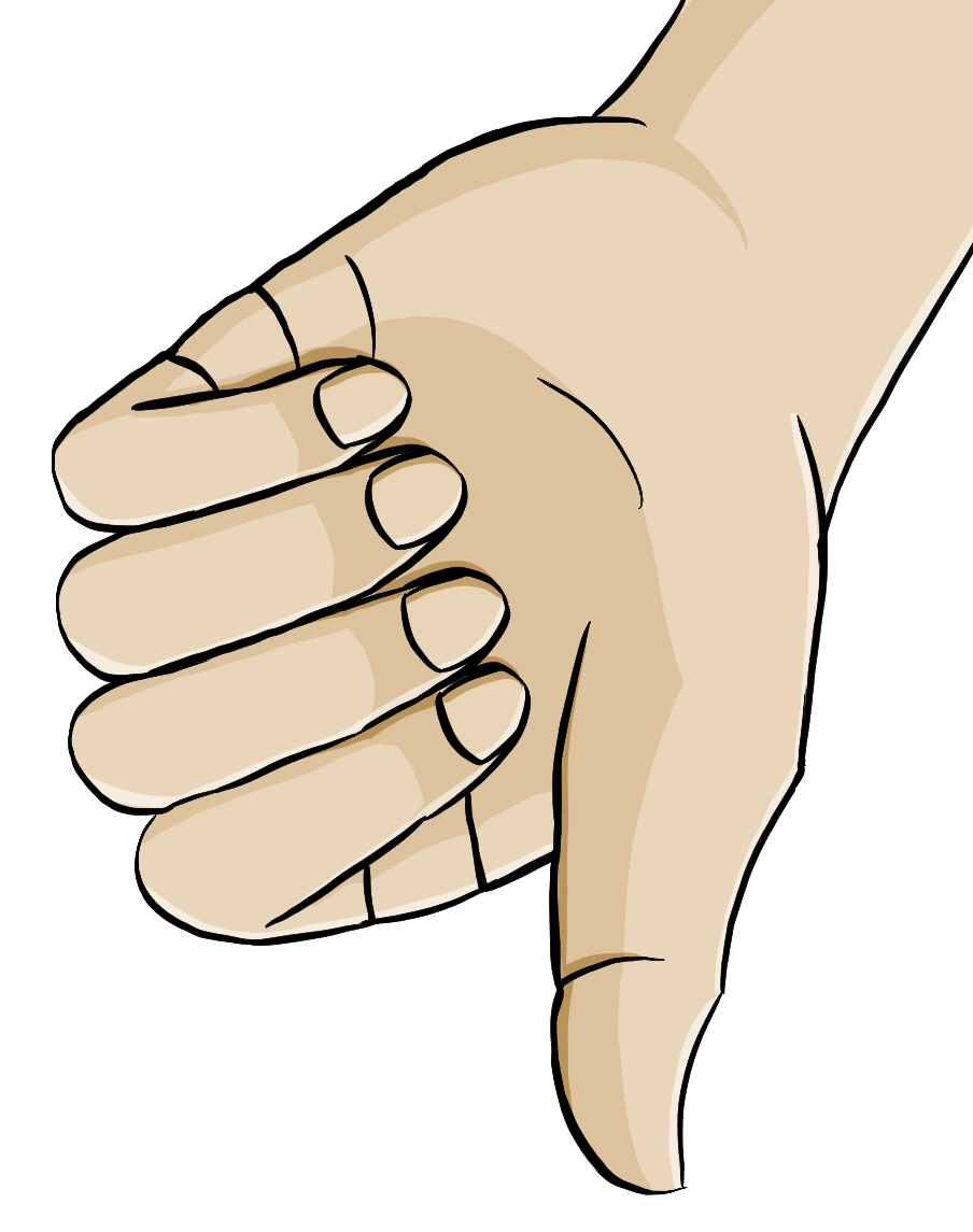 Eine Hand mit nach unten zeigendem Daumen.