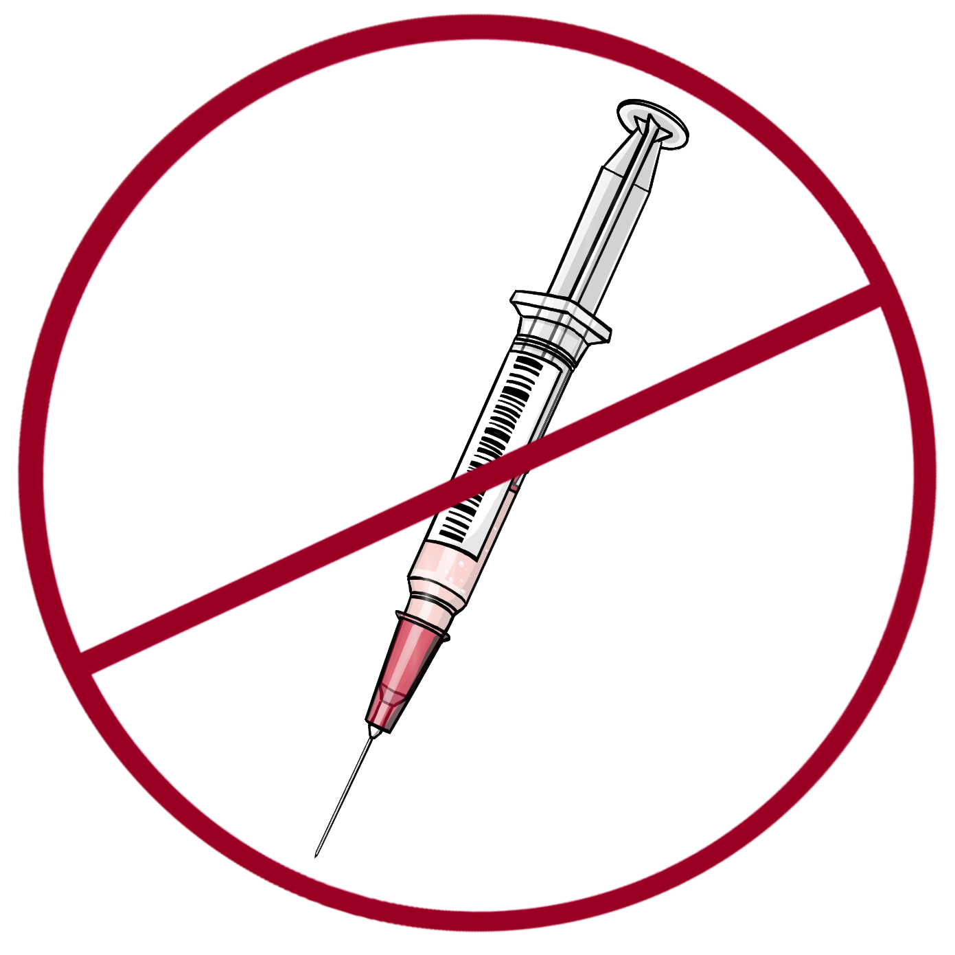 Eine Spritze mit Blut. Das Bild ist rot durchgestrichen.