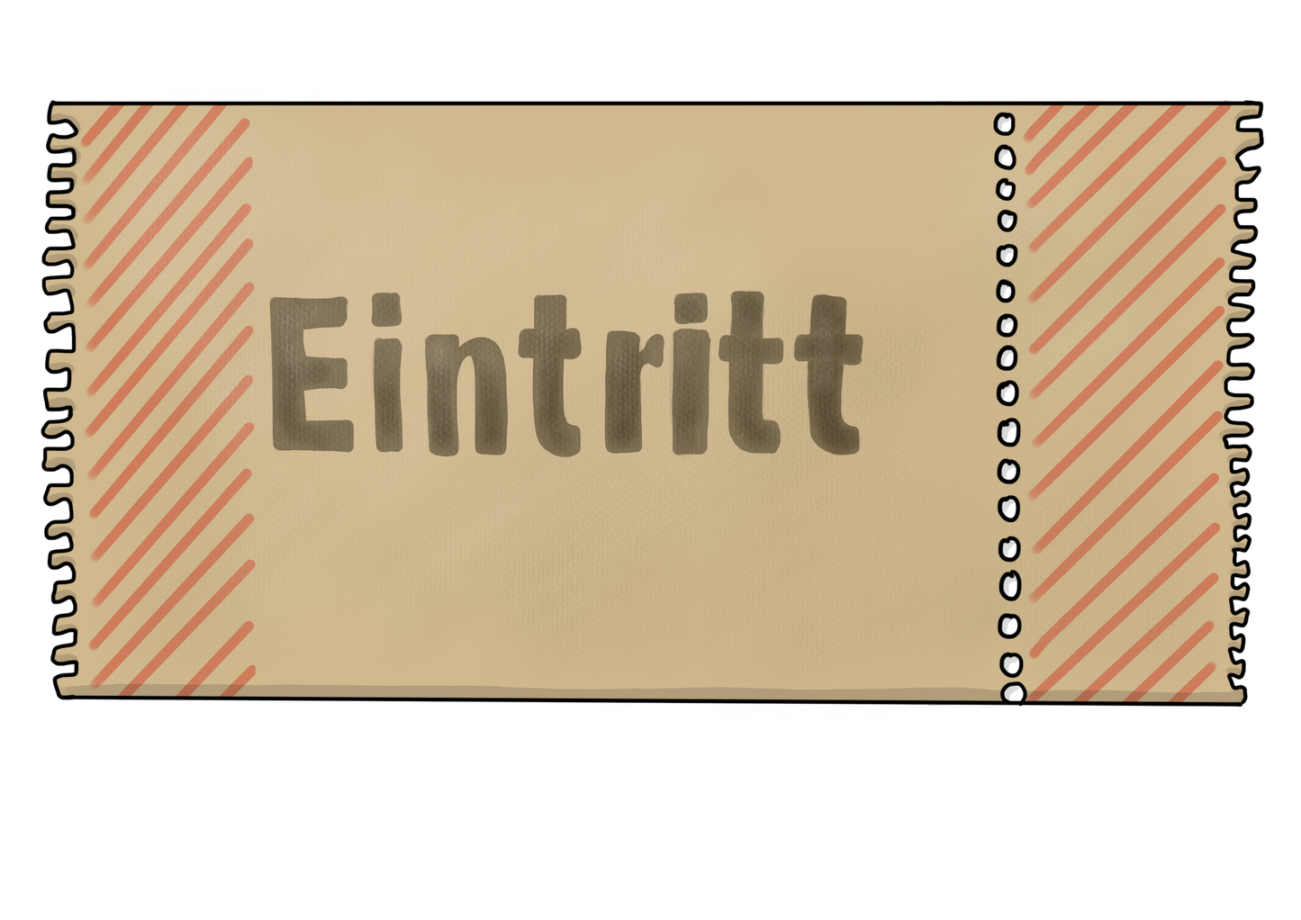 Ein kleines hellbraunes Ticket mit der Aufschrift: Eintritt
