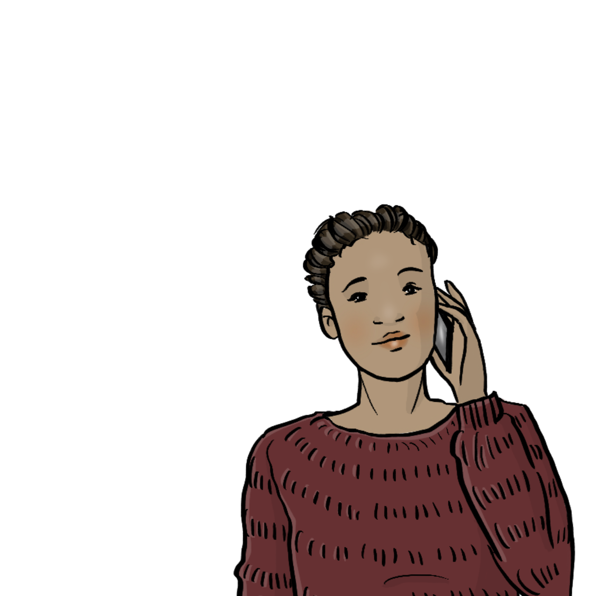 Eine Frau hält ein Handy ans Ohr.