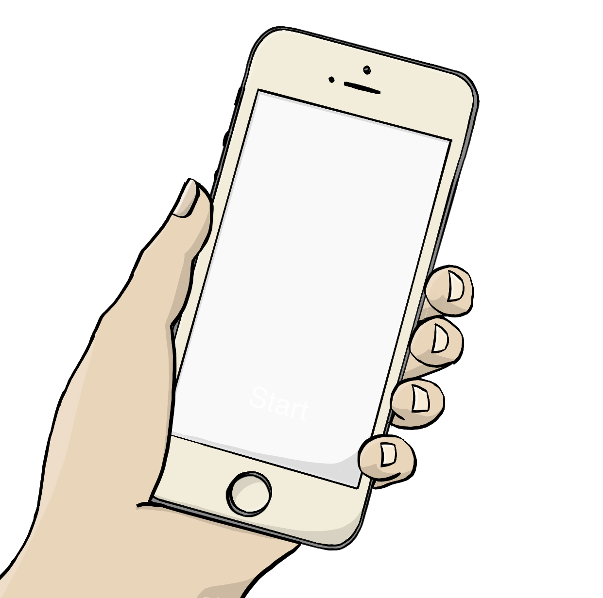 Eine Hand hält ein Smartphone. Der Bildschirm ist leer.