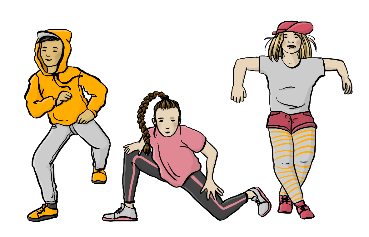 Drei Jugendliche machen Tanzbewegungen.