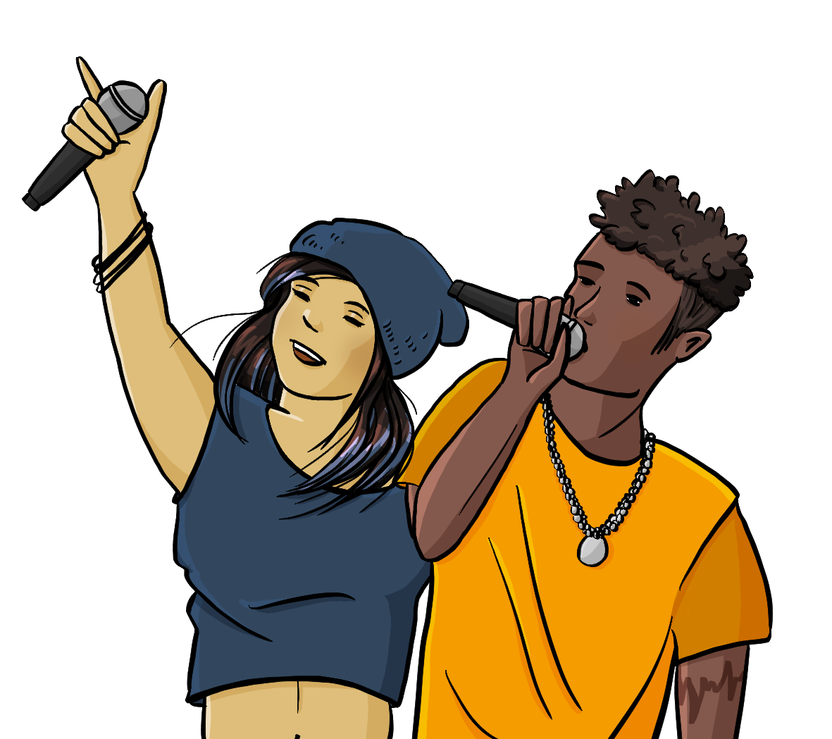 Leichte Sprache Bild: HipHop Freigestelltes PNG. ca. 10x10 cm 300 dpi RGB Alternativtext: Drei Jugendliche machen Tanzbewegungen. Nutzungsrecht gemäß Lizenzbestimmungen Inga Kramer