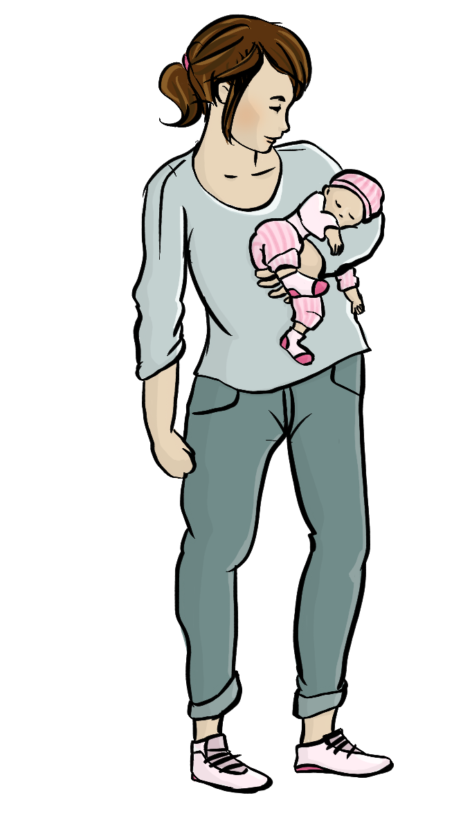 Eine Frau hält ein Baby auf dem Arm.