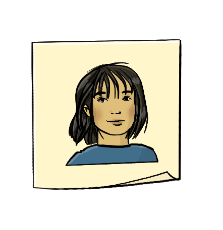 Ein gelber Zettel mit dem Gesicht einer Frau.