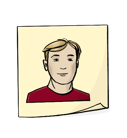 Ein gelber Klebezettel mit dem Gesicht eines Mannes.