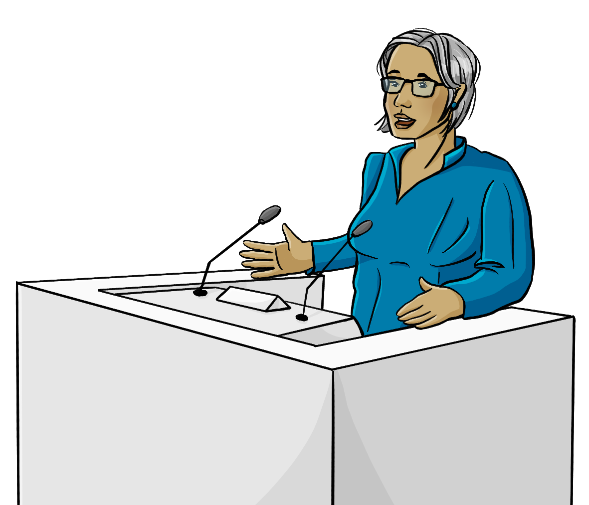 Eine Frau steht an einem Rednerpult.