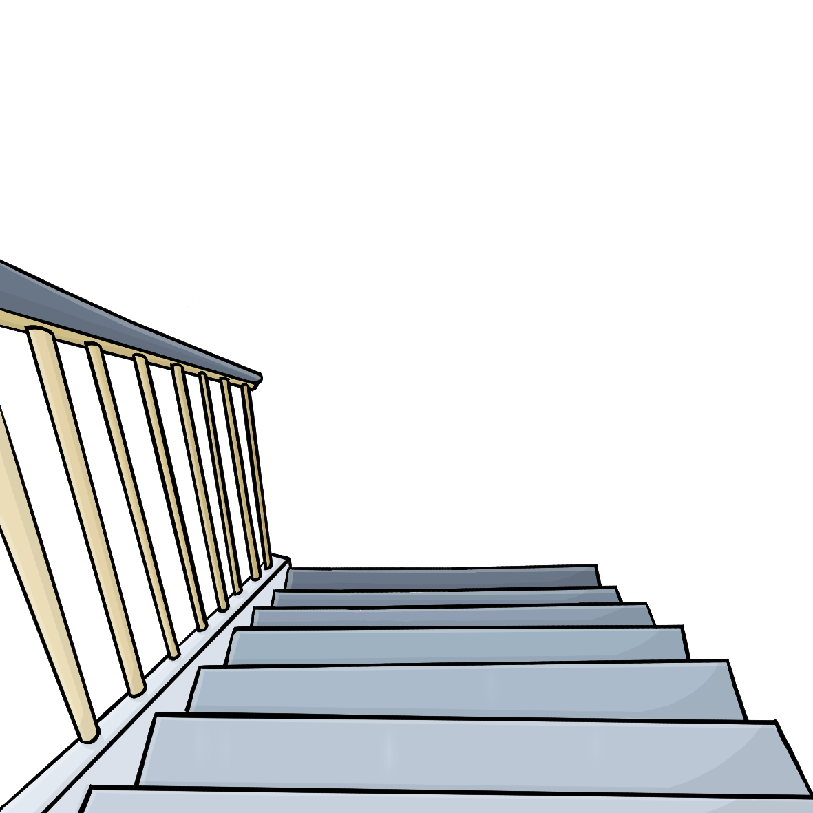 Einige Treppenstufen mit Geländer.