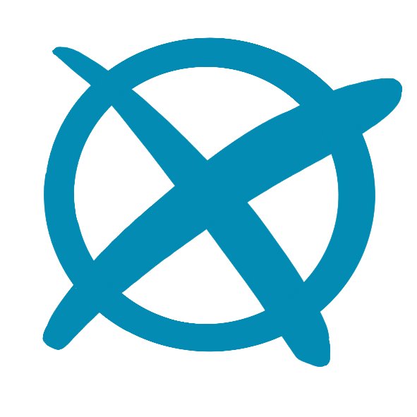 Ein angekreuzter blauer Kreis.