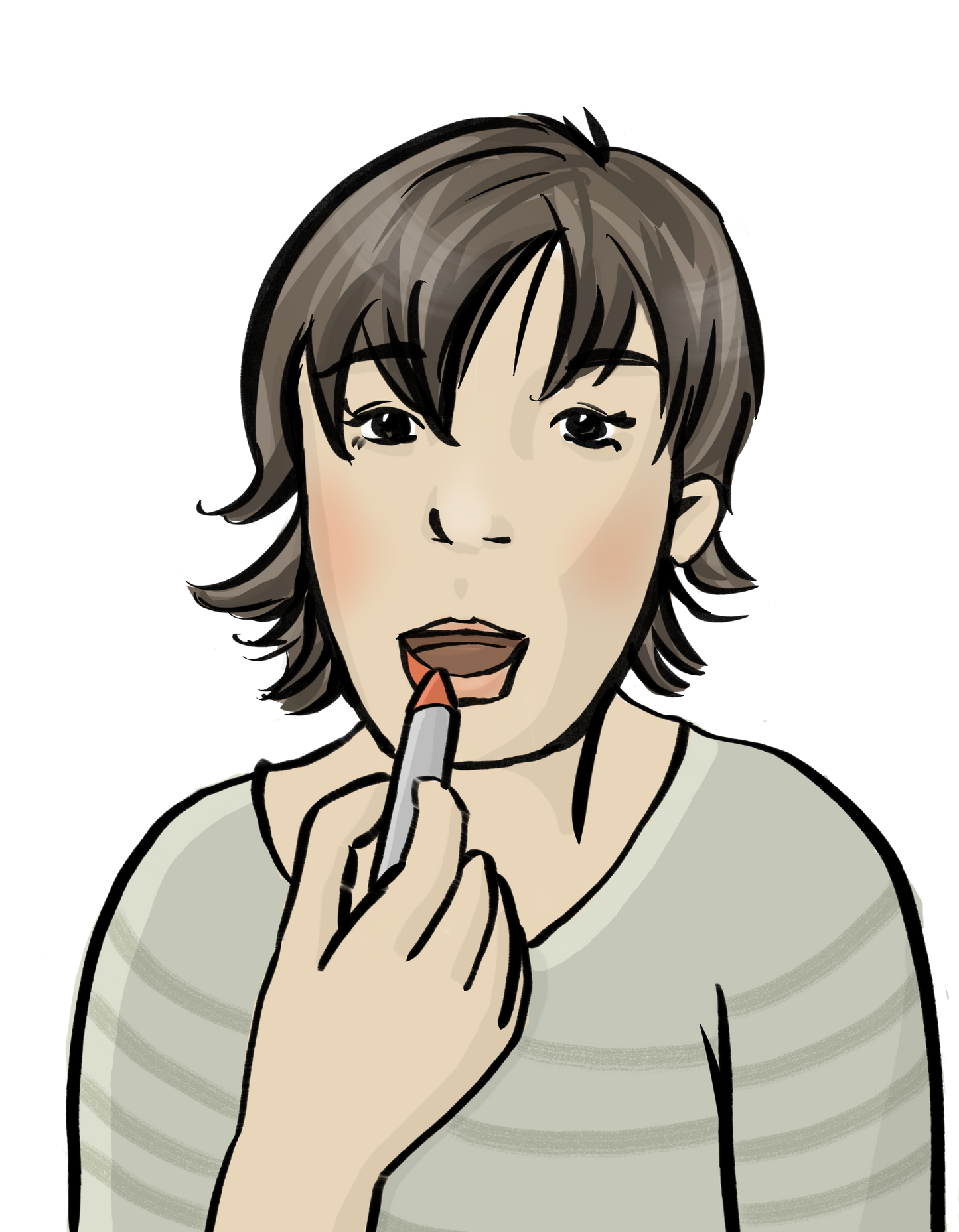 Eine Frau trägt Lippenstift auf.