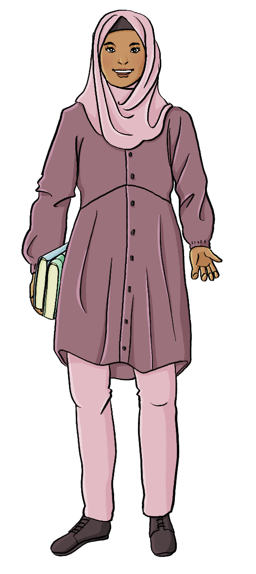 Eine Frau mit Büchern unter dem Arm.