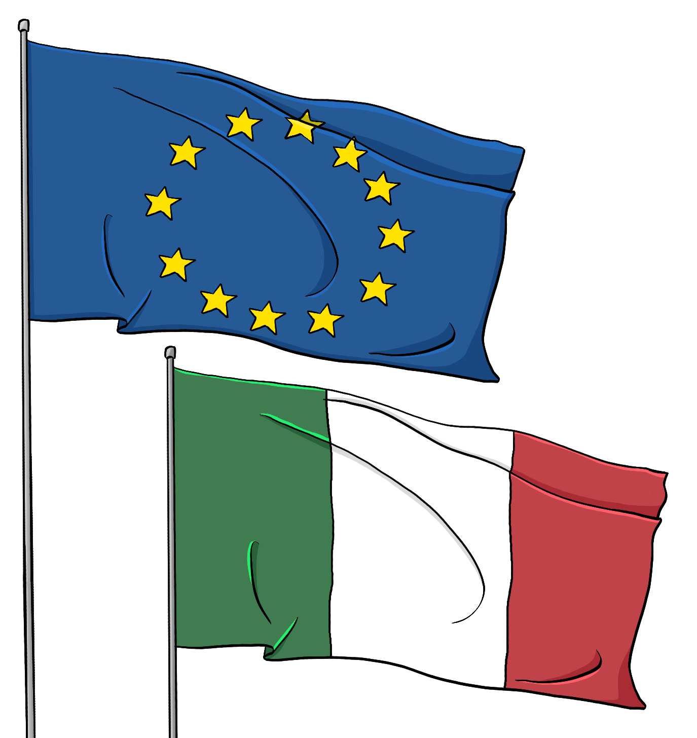 Die Flaggen von Europa und Italien.