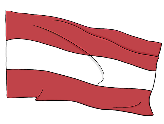 Eine quergestreifte Flagge in den Farben rot, weiß, rot.