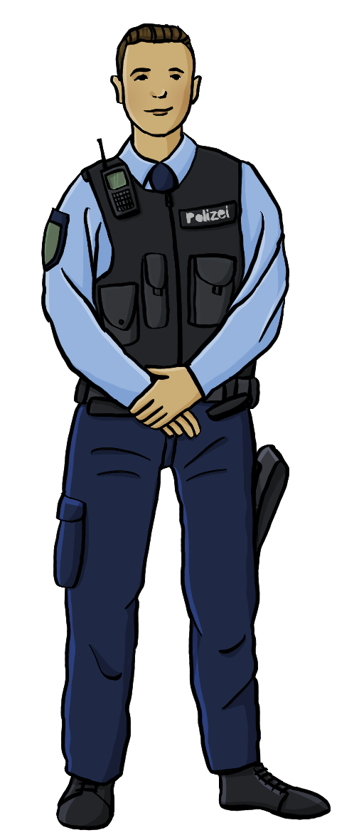Ein Mann in blauer Polizei-Uniform.