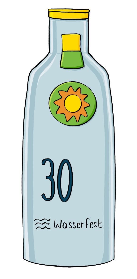 Eine Plastikflasche mit der Aufschrift: 30 Wasserfest.