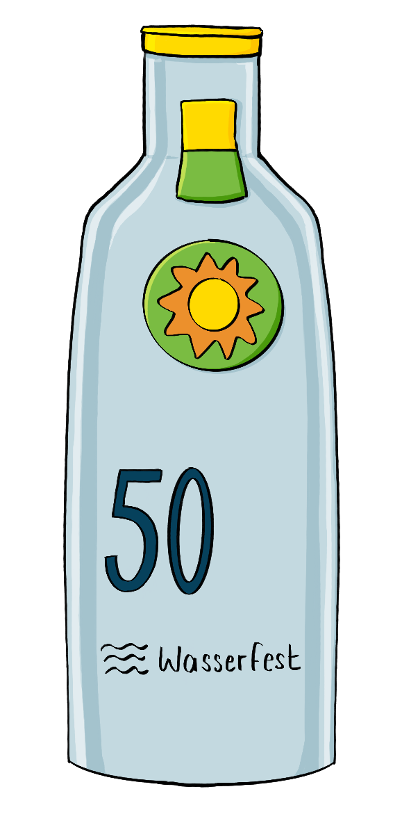 Eine Plastikflasche mit der Aufschrift: 50 Wasserfest.