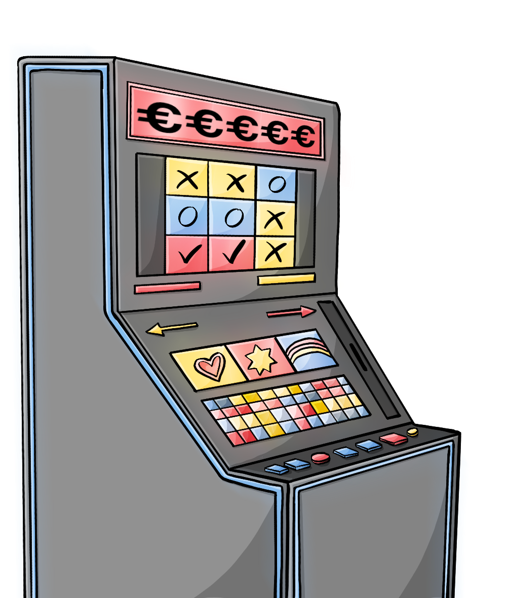 Ein Spielautomat mit bunten Knöpfen und Lichtern.