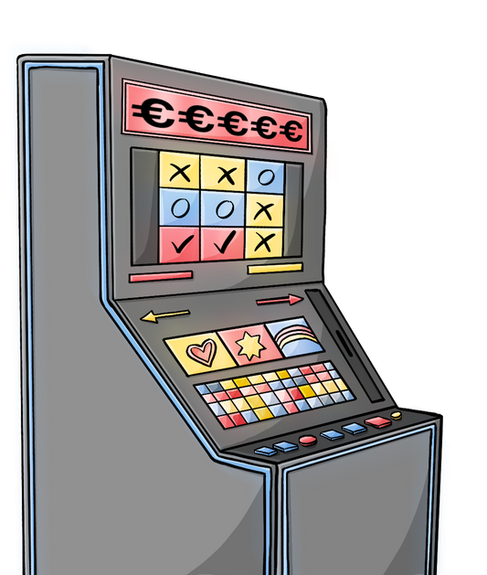 Ein Spielautomat mit bunten Knöpfen und Lichtern.