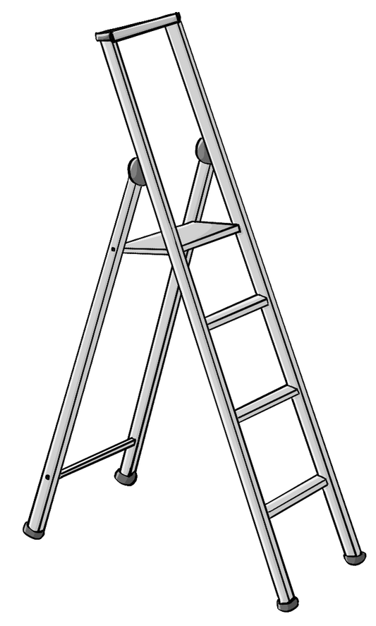 Eine Leiter zum ausklappen. Die oberste Stufe ist etwas breiter.
