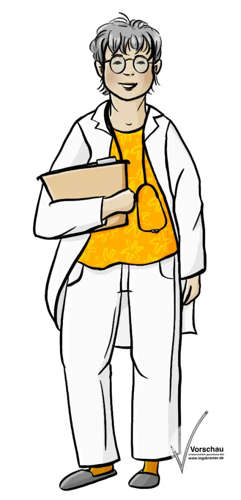 Eine Ärztin hält eine Akte unter dem Arm.