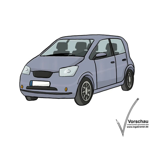 Ein hellblaues Auto.