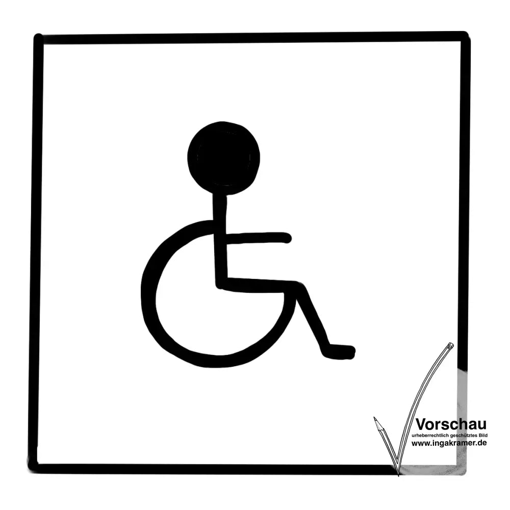 Ein weißes Schild mit schwarzem Rollstuhl-Symbol