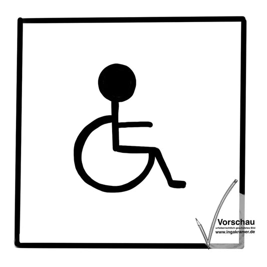 Ein weißes Schild mit schwarzem Rollstuhl-Symbol