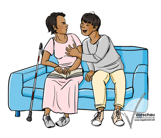 Eine Frau und ein Mann sitzen auf einem Sofa. Der Mann fasst die Frau an die Brust. Die Frau dreht sich weg und schaut verärgert.