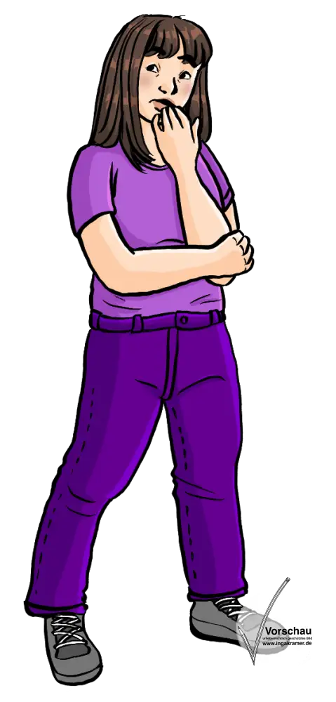 Eine Frau in ängstlicher Pose.