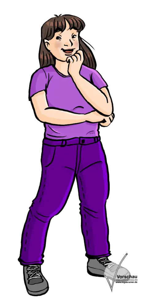 Eine Frau mit interessiertem Gesichtsausdruck. Stützt einen Ellbogen auf den anderen Arm und hat die Hand an den Mund gelegt.