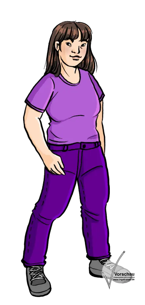 Eine Frau mit lila T-Shirt.