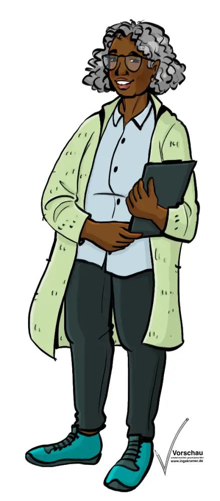 Eine Frau mit einem Klemmbrett.