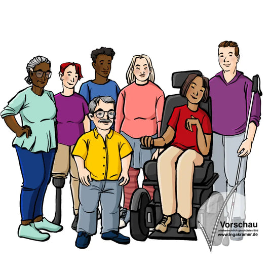 Eine Gruppe Menschen mit Behinderungen.