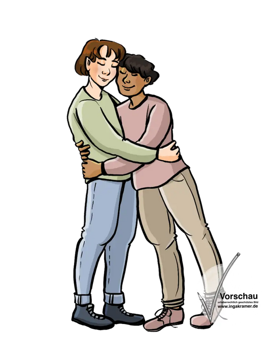 Zwei Frauen umarmen sich.