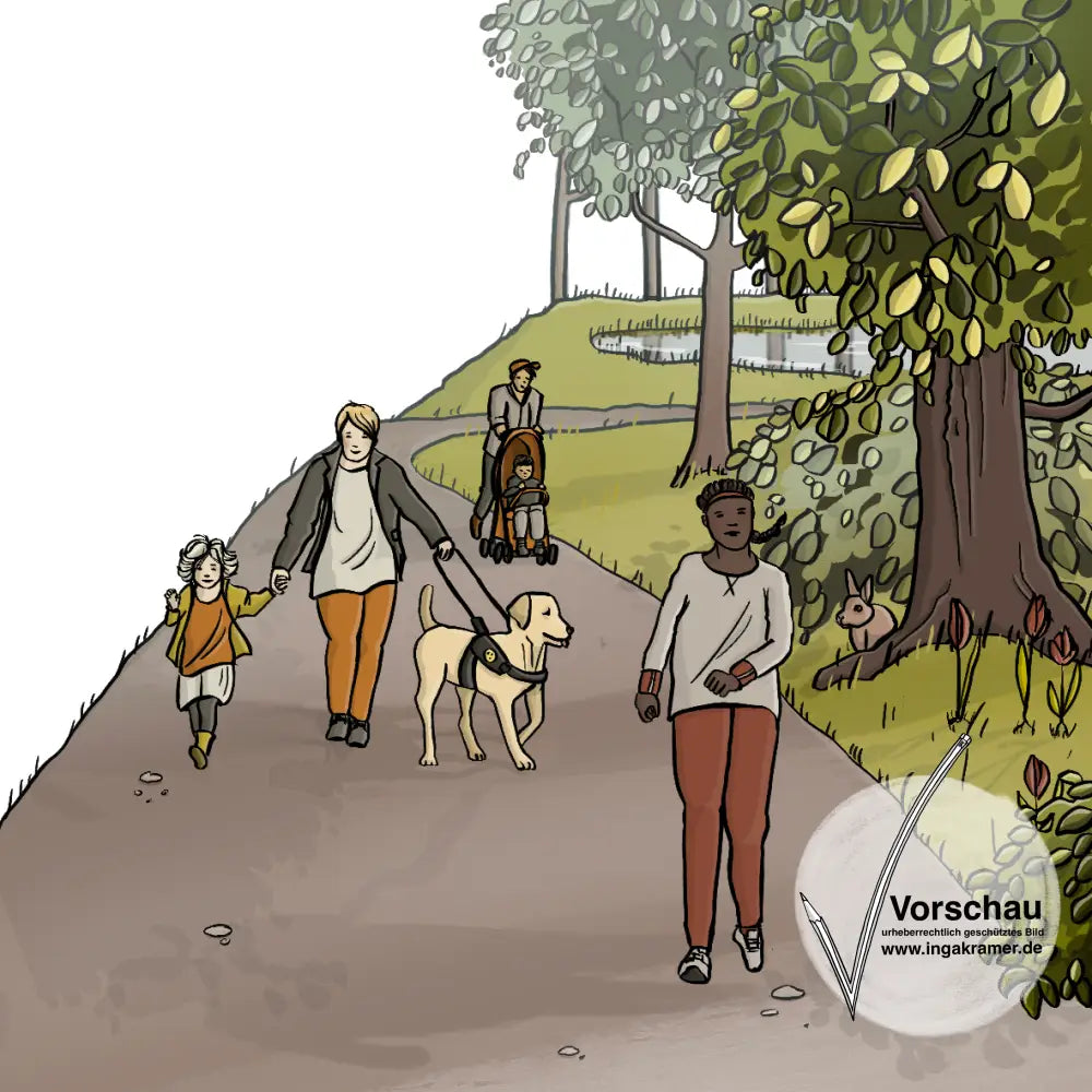 Menschen gehen im Park spazieren. 