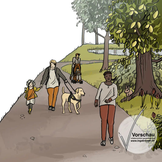 Menschen gehen im Park spazieren.