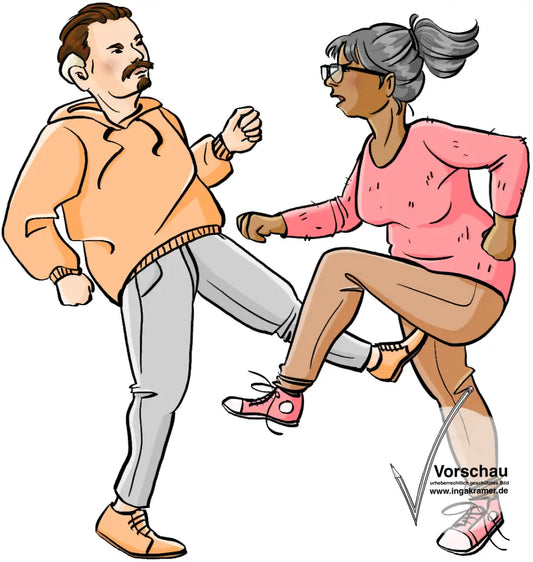 Ein Mann und eine Frau treten sich und schauen wütend.